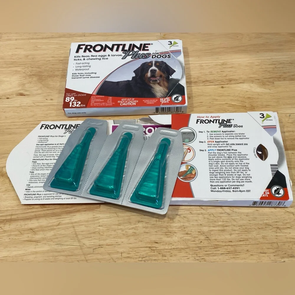 Frontline Plus for large dogs flea 89lb to 132 lbs 2 packs total 6 doses NIP